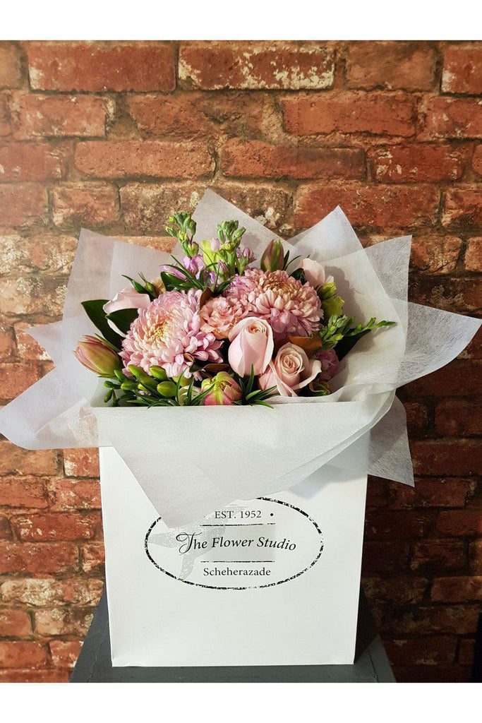 A beautiful mix of soft pinks made at Wellington Florist
