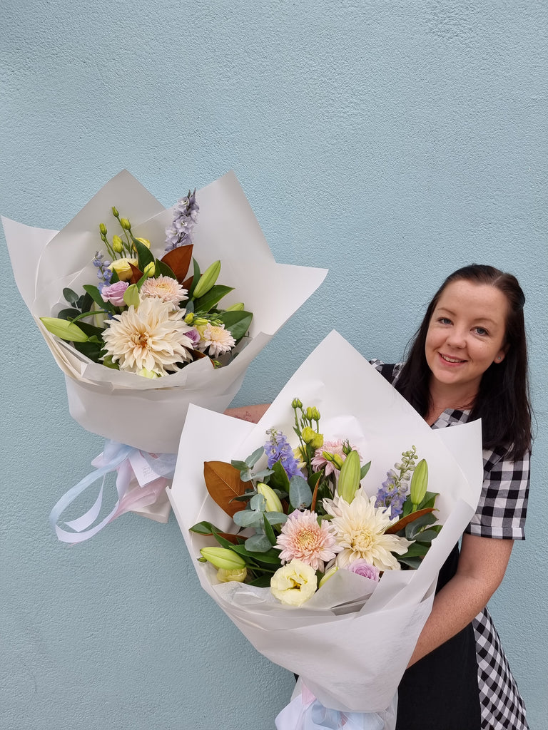 A gorgeous mix of seasonal, pretty, pastels made by a Wellington florist